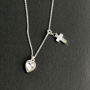 SAQ Silver-Tone Heart, Cross Charm Necklace